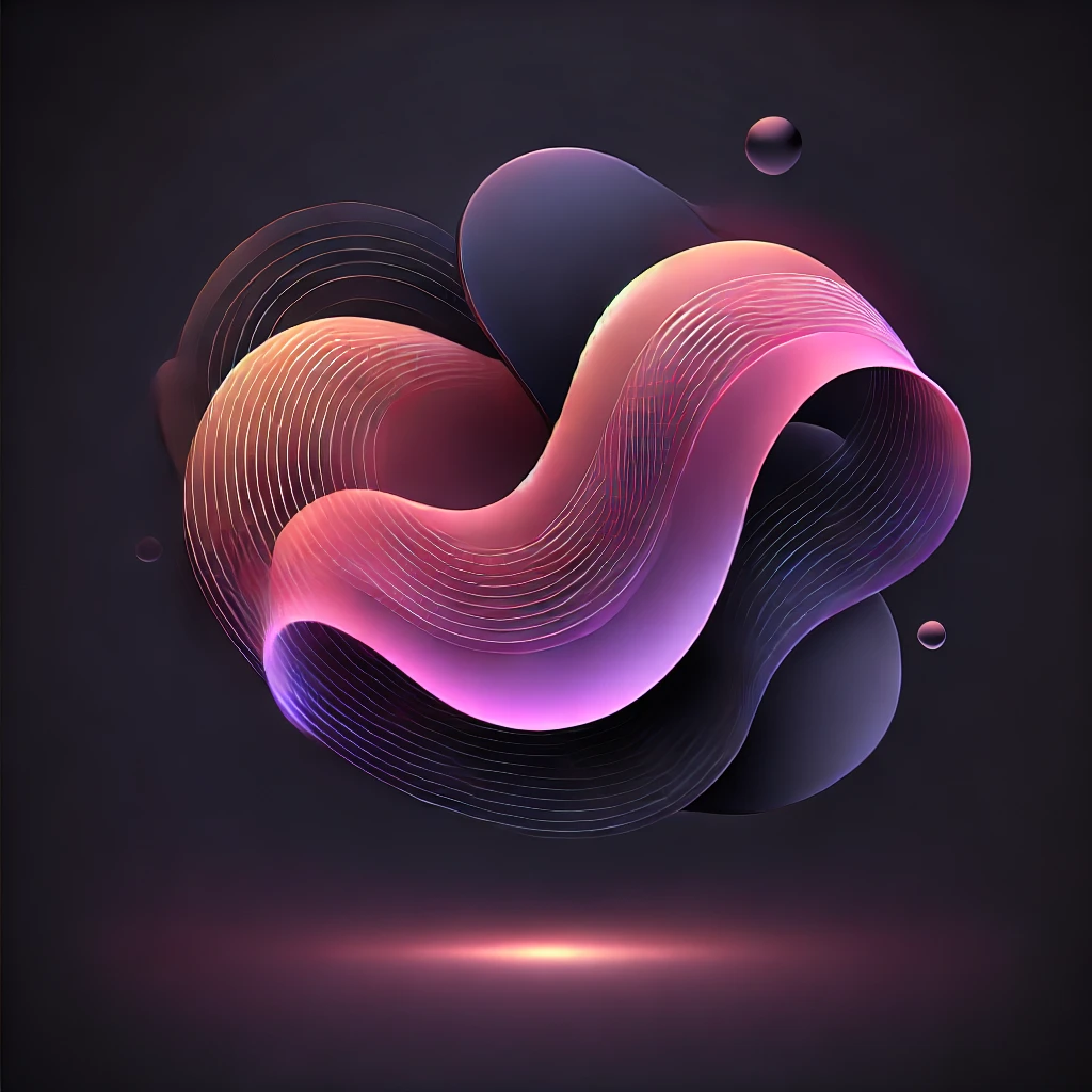 DALL·E 2024-11-15 15.51.42 - A modern, abstract image with a dark-themed gradient background, featuring smooth shapes and flowing lines. The color palette includes pink, orange, a
