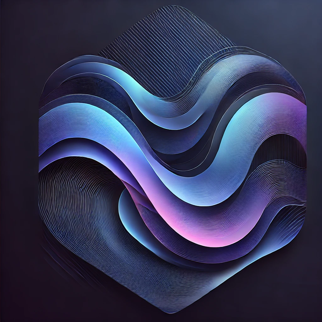DALL·E 2024-11-15 15.51.43 - An abstract digital image with a dark gradient background, featuring layered, wavy shapes in shades of blue and purple. The design should have a futur